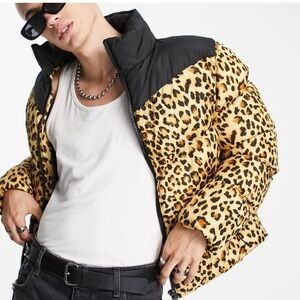 ASOS Leopard &  Black Panel Puffer Quilted Animal Print Jacket L NWOT